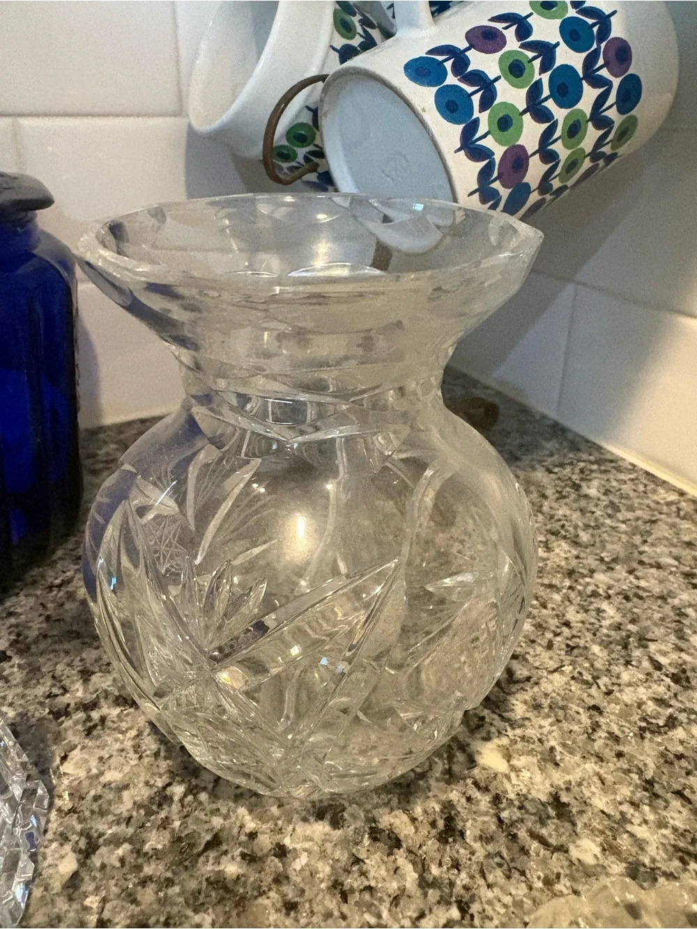 Cut Crystal Flower Vase - Clear Glass Home Accent